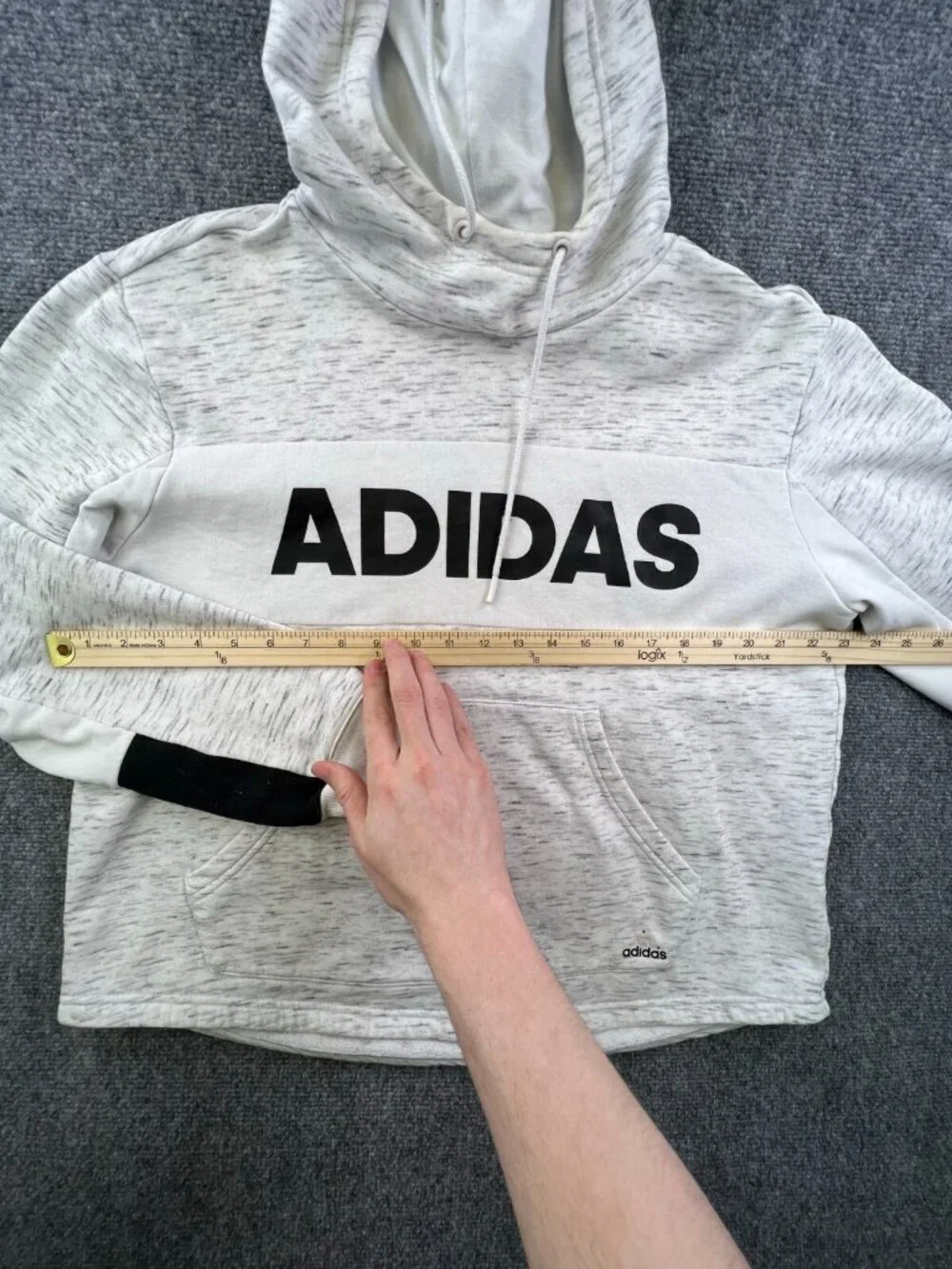 Adidas Pullover Hoodie Size Large White Heather Drawstring Long Sleeve Unisex